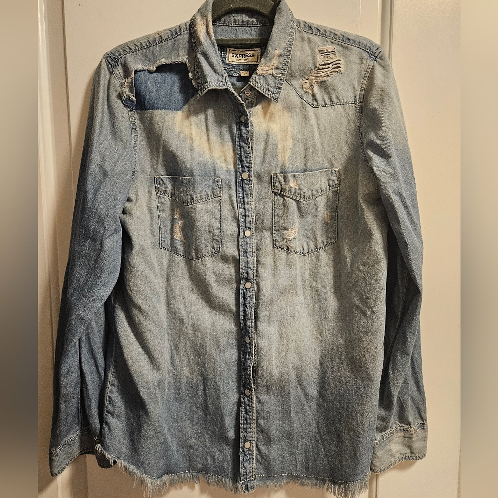 Express Blue Boyfriend Button Down - Size Small. … - image 1